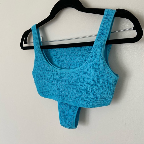 L Space Smocked Bikini Set Blue Aquarius Izzie Top Barlette Bikini Bottom Small - Picture 4 of 12